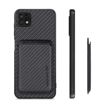 For Samsung Galaxy A22 5G Carbon Fiber Leather Card Magsafe Magnetic Phone Case(Black) - Galaxy Phone Cases by buy2fix | Online Shopping UK | buy2fix