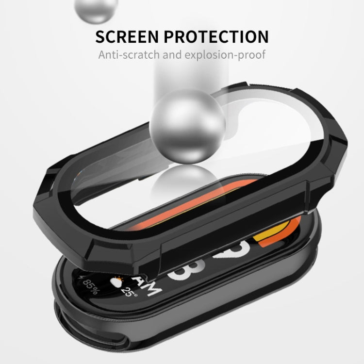 For Xiaomi Mi Band 8 ENKAY Hat-Prince Full Coverage PC Frame + Tempered Glass Film Watch Case(Blue) - Watch Cases by ENKAY | Online Shopping UK | buy2fix