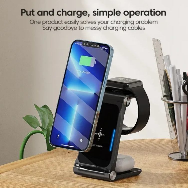 T8  QI Certified Fast Charging Station 3 in 1 Foldable Design Charging Dock - Wireless Charger Receiver by buy2fix | Online Shopping UK | buy2fix