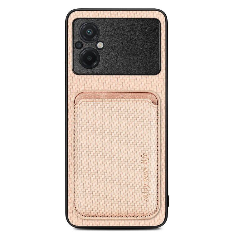 For Xiaomi POCO M5 4G Carbon Fiber Leather Card Magsafe Phone Case(Khaki) - Xiaomi Cases by buy2fix | Online Shopping UK | buy2fix