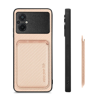 For Xiaomi POCO M5 4G Carbon Fiber Leather Card Magsafe Phone Case(Khaki) - Xiaomi Cases by buy2fix | Online Shopping UK | buy2fix