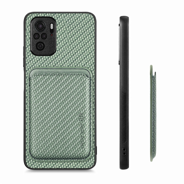 For Redmi Note 10 4G Carbon Fiber Leather Card Magsafe Phone Case(Green) - Xiaomi Cases by buy2fix | Online Shopping UK | buy2fix