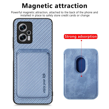 For Redmi Note 11T Pro 5G Carbon Fiber Leather Card Magsafe Phone Case(Blue) - Xiaomi Cases by buy2fix | Online Shopping UK | buy2fix