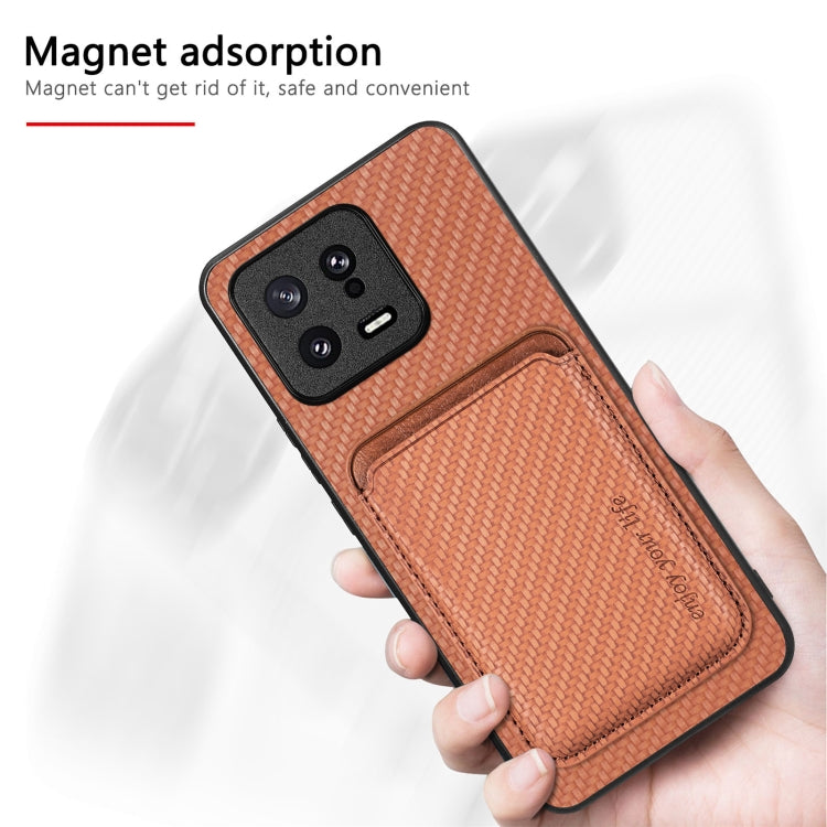 For Redmi Note 10 4G Carbon Fiber Leather Card Magsafe Phone Case(Brown) - Xiaomi Cases by buy2fix | Online Shopping UK | buy2fix