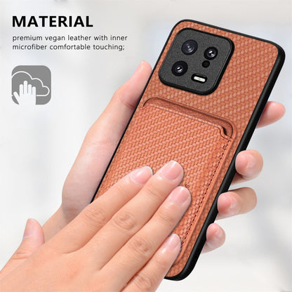 For Redmi Note 10 4G Carbon Fiber Leather Card Magsafe Phone Case(Brown) - Xiaomi Cases by buy2fix | Online Shopping UK | buy2fix