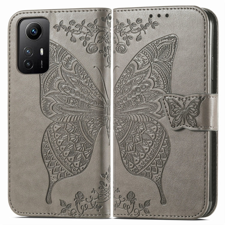 For Xiaomi Redmi Note 12S Butterfly Love Flower Embossed Leather Phone Case(Gray) - Xiaomi Cases by buy2fix | Online Shopping UK | buy2fix