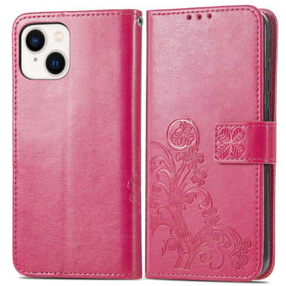 For iPhone 15 Plus Four-leaf Clasp Embossed Buckle Leather Phone Case(Magengta) - iPhone 15 Plus Cases by buy2fix | Online Shopping UK | buy2fix