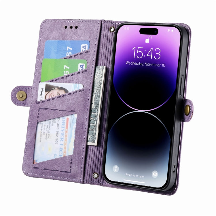 For iPhone X / XS Geometric Zipper Wallet Side Buckle Leather Phone Case(Purple) - More iPhone Cases by buy2fix | Online Shopping UK | buy2fix