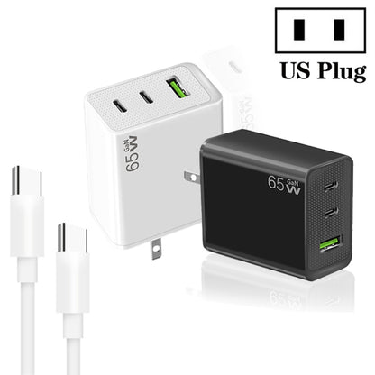 GaN PD65W Type-C x 2 + USB3.0 Charger with Type-C to Type-C Data Cable ,US Plug(White) - USB Charger by buy2fix | Online Shopping UK | buy2fix