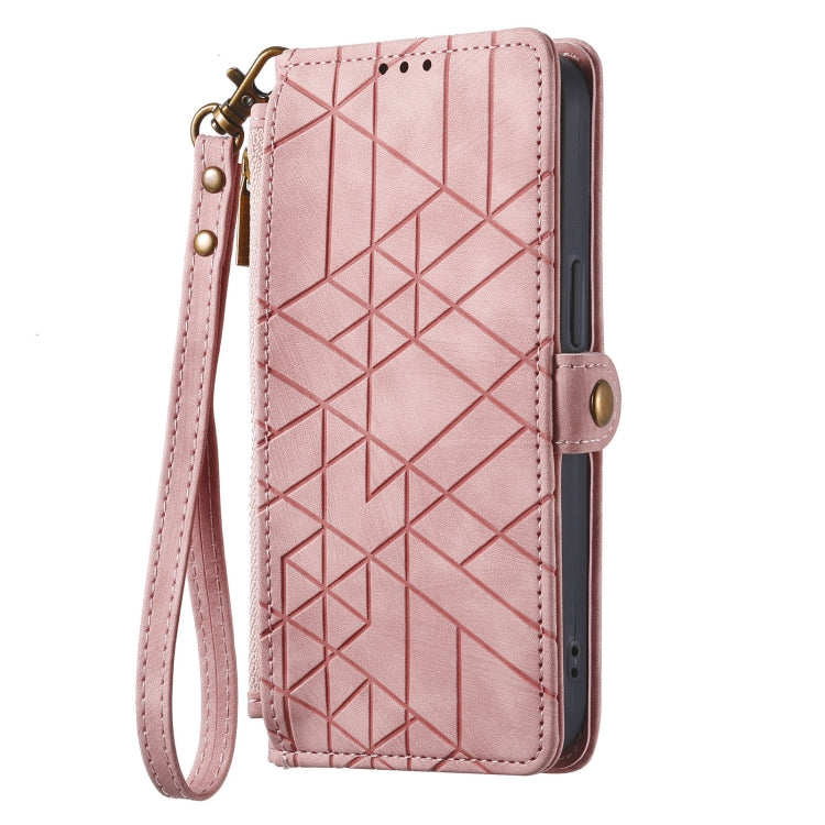 For Google Pixel 8 Geometric Zipper Wallet Side Buckle Leather Phone Case(Pink) - Google Cases by buy2fix | Online Shopping UK | buy2fix