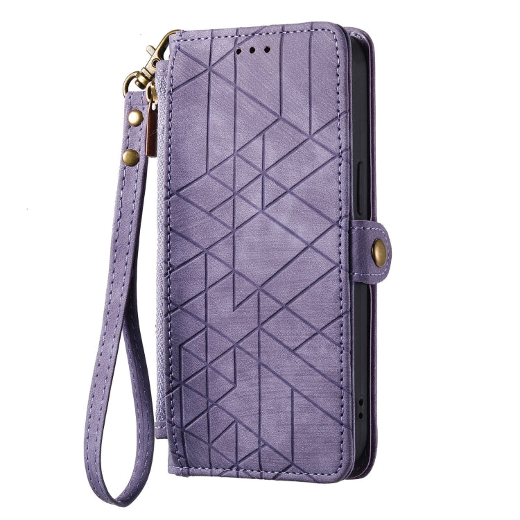 For Google Pixel 8 Pro Geometric Zipper Wallet Side Buckle Leather Phone Case(Purple) - Google Cases by buy2fix | Online Shopping UK | buy2fix