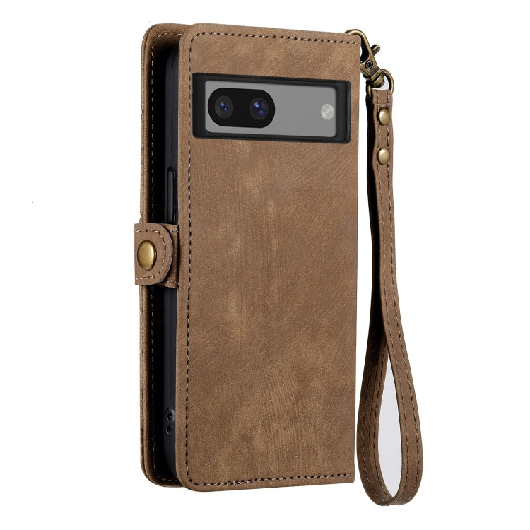 For Google Pixel 7 Geometric Zipper Wallet Side Buckle Leather Phone Case(Brown) - Google Cases by buy2fix | Online Shopping UK | buy2fix
