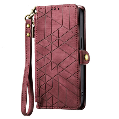 For Google Pixel 7A Geometric Zipper Wallet Side Buckle Leather Phone Case(Red) - Google Cases by buy2fix | Online Shopping UK | buy2fix