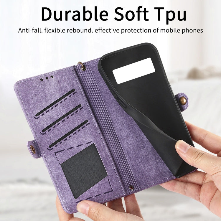 For Google Pixel 7A Geometric Zipper Wallet Side Buckle Leather Phone Case(Purple) - Google Cases by buy2fix | Online Shopping UK | buy2fix