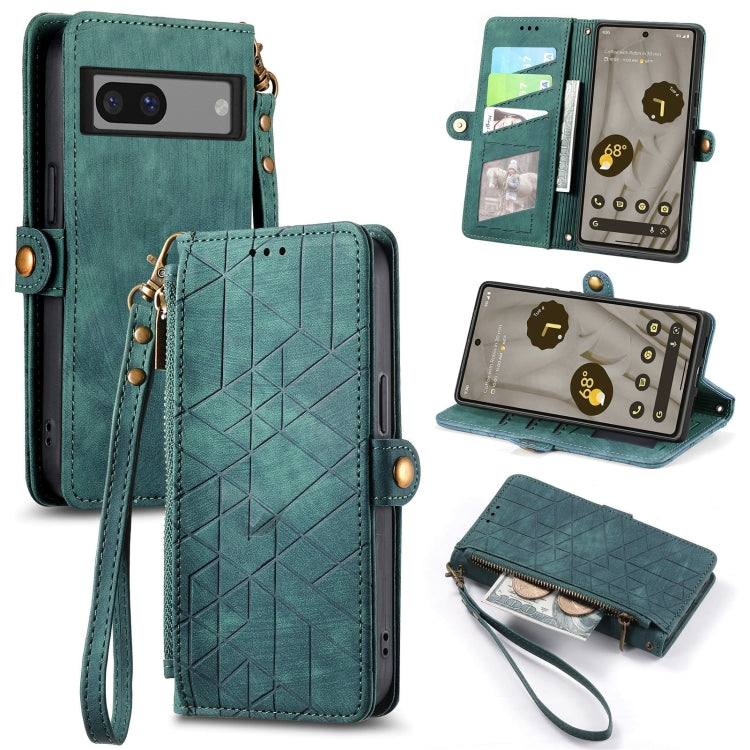 For Google Pixel 6 Geometric Zipper Wallet Side Buckle Leather Phone Case(Green) - Google Cases by buy2fix | Online Shopping UK | buy2fix