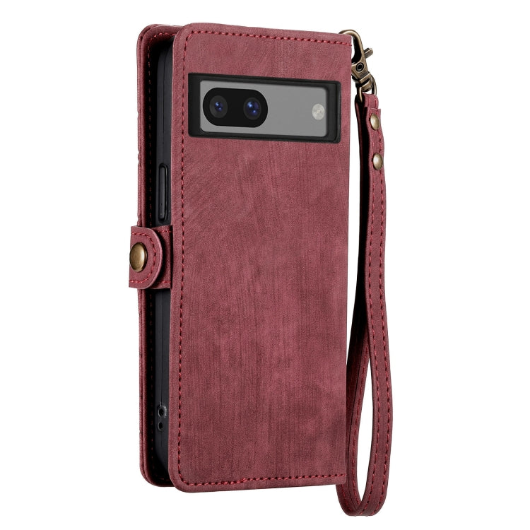 For Google Pixel 6A Geometric Zipper Wallet Side Buckle Leather Phone Case(Red) - Google Cases by buy2fix | Online Shopping UK | buy2fix