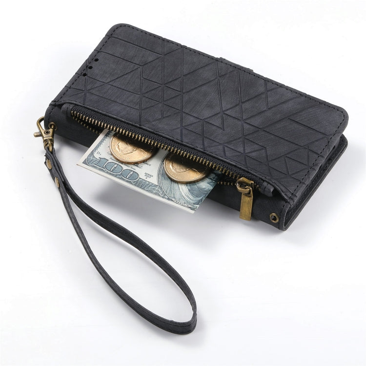 For Google Pixel 6A Geometric Zipper Wallet Side Buckle Leather Phone Case(Black) - Google Cases by buy2fix | Online Shopping UK | buy2fix