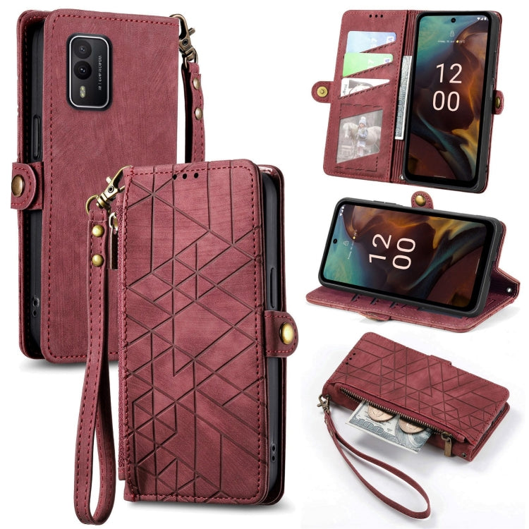 For Nokia XR21 Geometric Zipper Wallet Side Buckle Leather Phone Case(Red) - Nokia Cases by buy2fix | Online Shopping UK | buy2fix