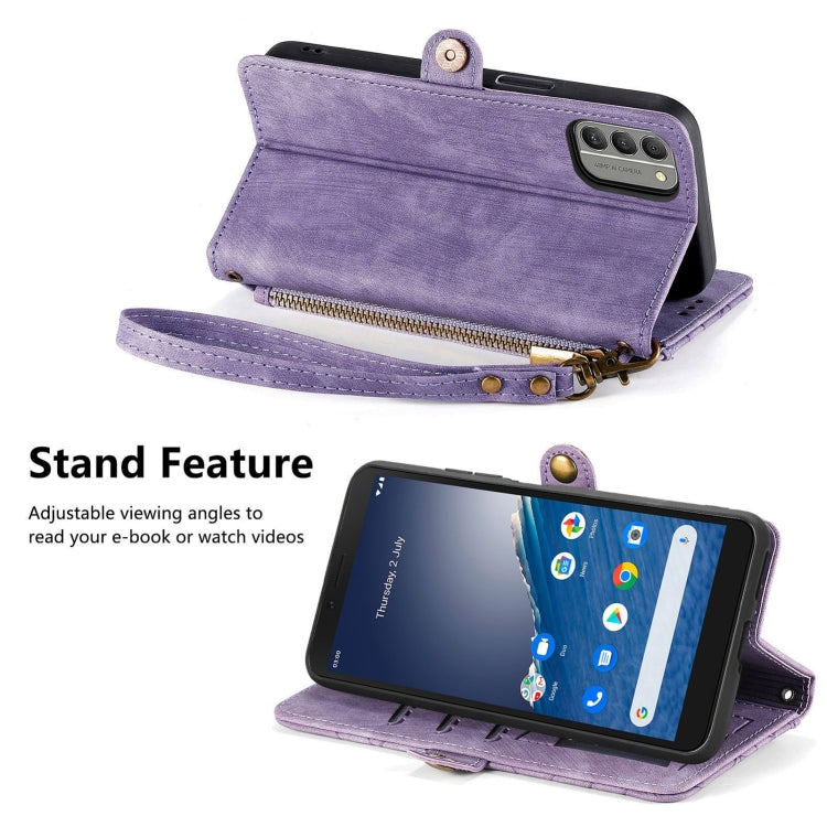 For Nokia C3 Geometric Zipper Wallet Side Buckle Leather Phone Case(Purple) - Nokia Cases by buy2fix | Online Shopping UK | buy2fix