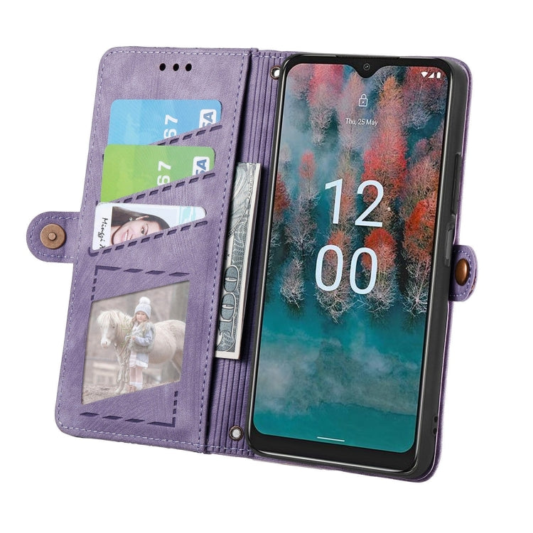For Nokia C12 Geometric Zipper Wallet Side Buckle Leather Phone Case(Purple) - Nokia Cases by buy2fix | Online Shopping UK | buy2fix