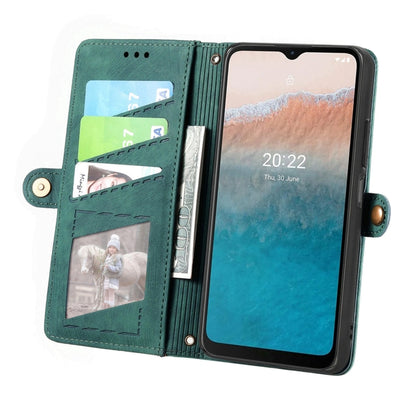 For Nokia C21 Plus Geometric Zipper Wallet Side Buckle Leather Phone Case(Green) - Nokia Cases by buy2fix | Online Shopping UK | buy2fix