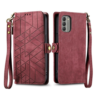 For Nokia C20 Geometric Zipper Wallet Side Buckle Leather Phone Case(Red) - Nokia Cases by buy2fix | Online Shopping UK | buy2fix