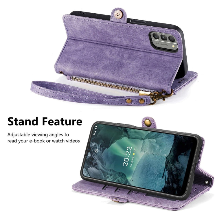 For Nokia G11/G21 Geometric Zipper Wallet Side Buckle Leather Phone Case(Purple) - Nokia Cases by buy2fix | Online Shopping UK | buy2fix