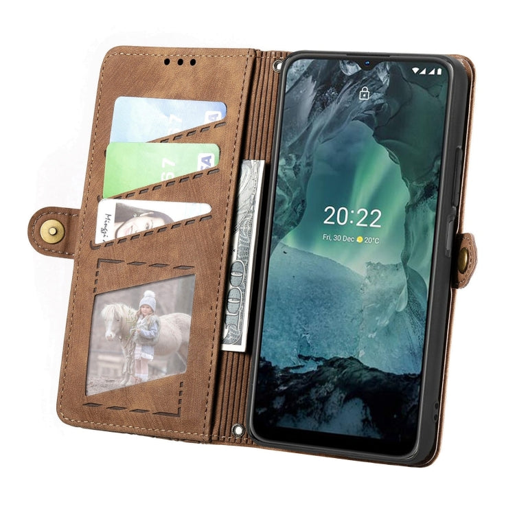 For Nokia G11/G21 Geometric Zipper Wallet Side Buckle Leather Phone Case(Brown) - Nokia Cases by buy2fix | Online Shopping UK | buy2fix