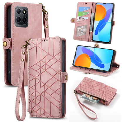 For Honor X8 5G Geometric Zipper Wallet Side Buckle Leather Phone Case(Pink) - Honor Cases by buy2fix | Online Shopping UK | buy2fix