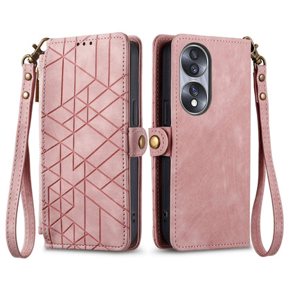 For Honor 80 SE Geometric Zipper Wallet Side Buckle Leather Phone Case(Pink) - Honor Cases by buy2fix | Online Shopping UK | buy2fix