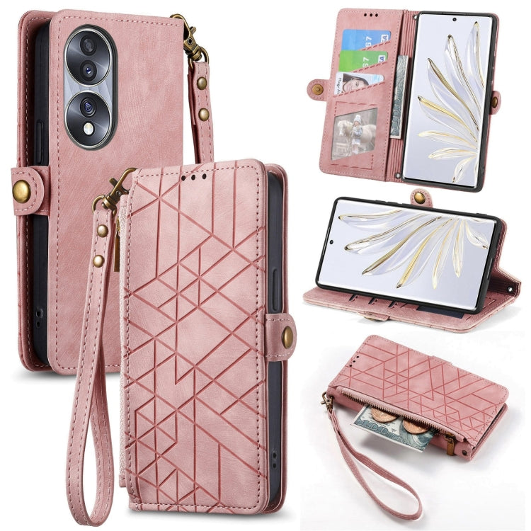 For Honor 70 Pro Geometric Zipper Wallet Side Buckle Leather Phone Case(Pink) - Honor Cases by buy2fix | Online Shopping UK | buy2fix