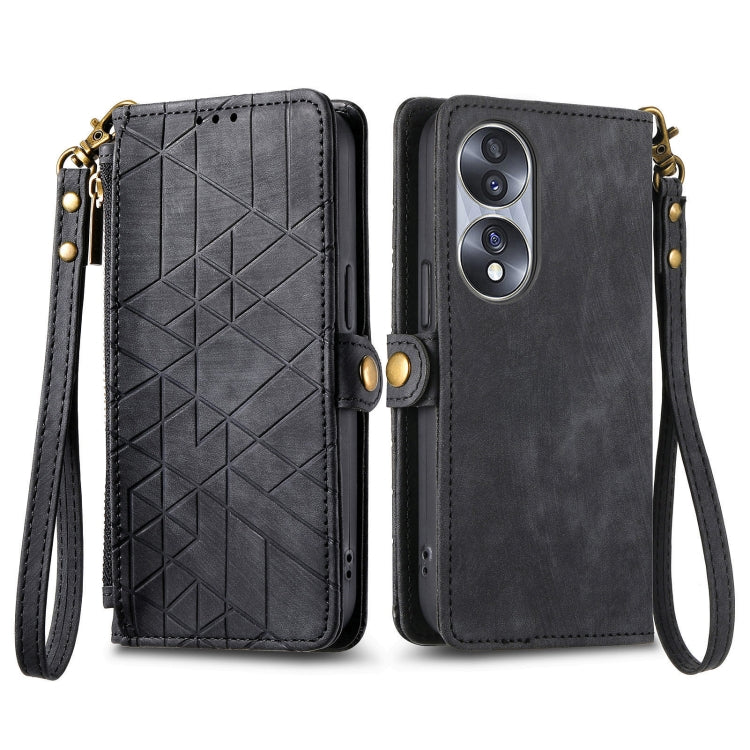 For Honor 70 Pro Geometric Zipper Wallet Side Buckle Leather Phone Case(Black) - Honor Cases by buy2fix | Online Shopping UK | buy2fix