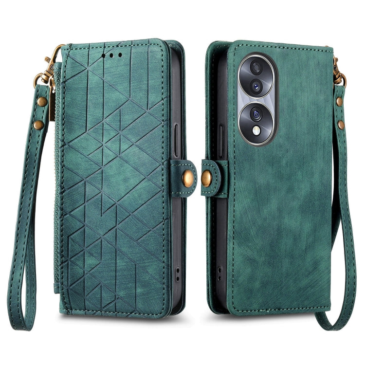 For Honor 50 Pro Geometric Zipper Wallet Side Buckle Leather Phone Case(Green) - Honor Cases by buy2fix | Online Shopping UK | buy2fix