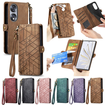 For Honor X8A Geometric Zipper Wallet Side Buckle Leather Phone Case(Green) - Honor Cases by buy2fix | Online Shopping UK | buy2fix