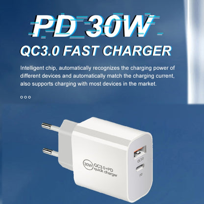 PD30W USB-C / Type-C + QC3.0 USB Dual Port Charger with 1m Type-C to 8 Pin Data Cable, AU Plug - USB Charger by buy2fix | Online Shopping UK | buy2fix