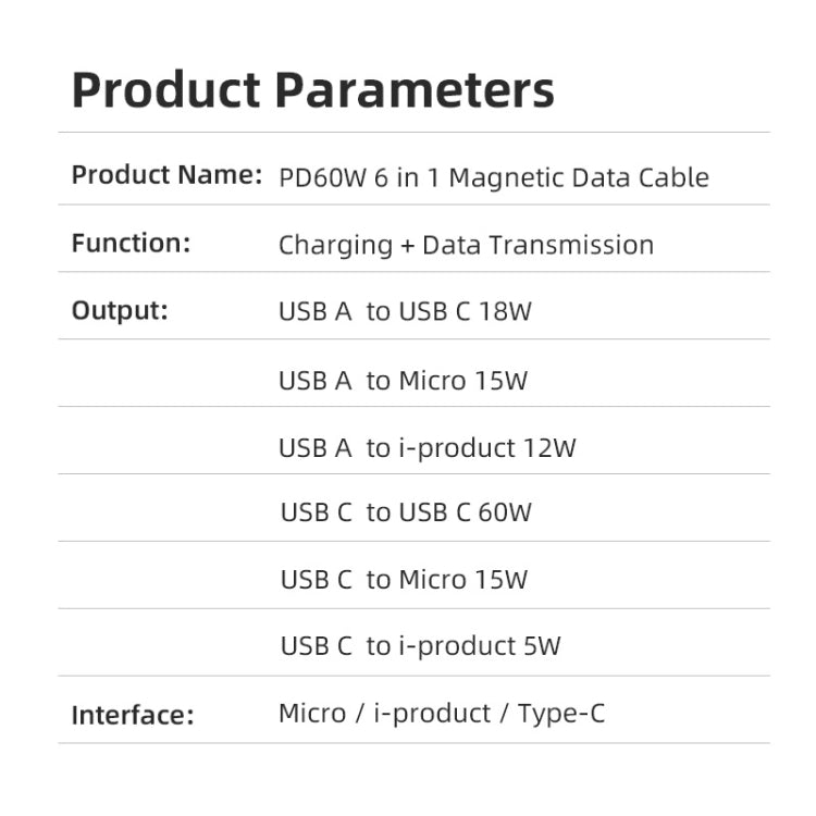 ENKAY 6-in-1 PD60W USB-A / Type-C to Type-C / 8 Pin / Micro USB Magnetic Fast Charging Cable, Cable Length:1m(Purple) - Charging Cable & Head by ENKAY | Online Shopping UK | buy2fix