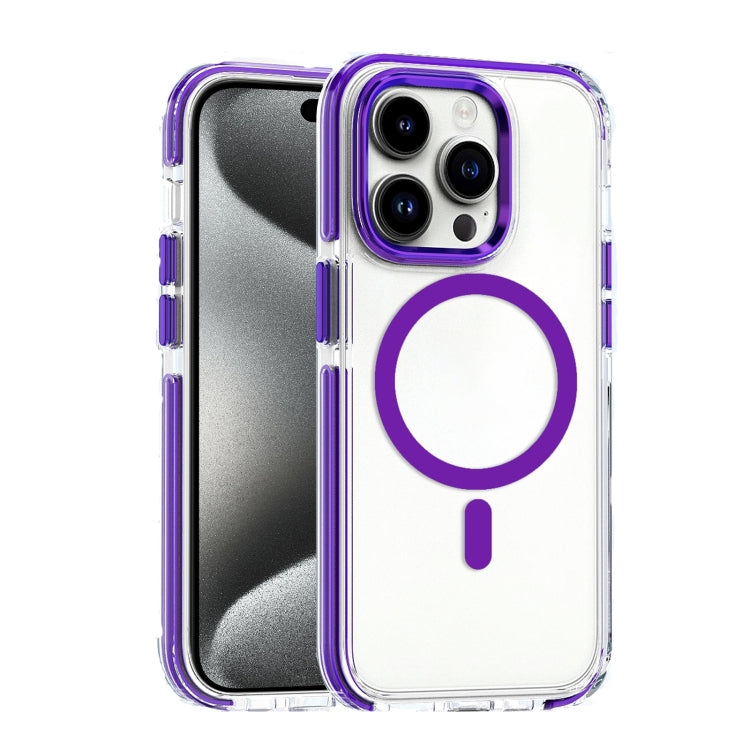 For iPhone 15 Pro Max Dual-color MagSafe TPU Hybrid Clear PC Shockproof Phone Case(Purple) - iPhone 15 Pro Max Cases by buy2fix | Online Shopping UK | buy2fix