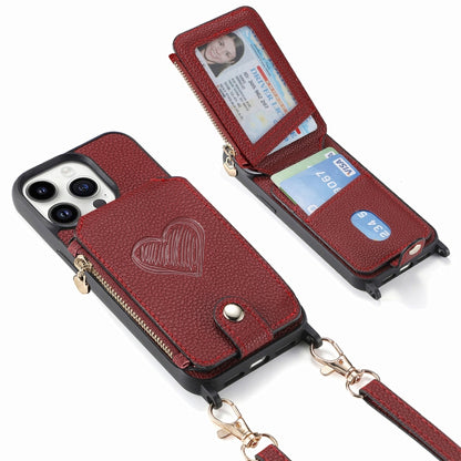 For iPhone 15 Pro Max Crossbody Love Zipper Leather Back Phone Case(Red) - iPhone 15 Pro Max Cases by buy2fix | Online Shopping UK | buy2fix