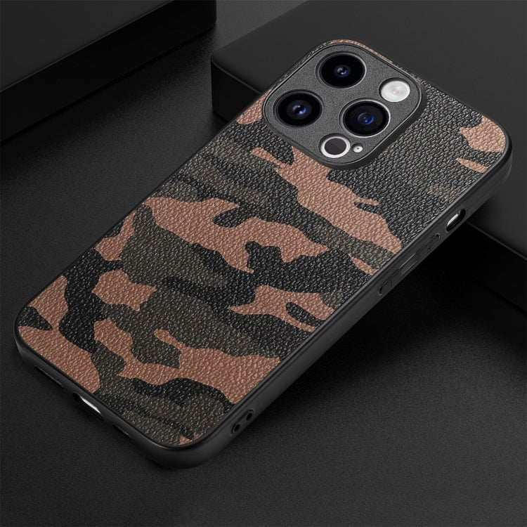 For iPhone 15 Pro Max Retro Camouflage Leather Back Phone Case(Brown) - iPhone 15 Pro Max Cases by buy2fix | Online Shopping UK | buy2fix