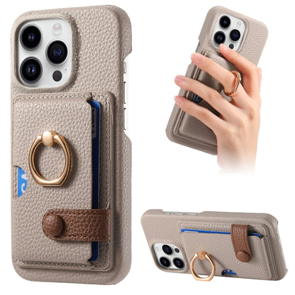 For iPhone 15 Pro Max Litchi Leather Oil Edge Ring Card Back Phone Case(Khaki) - iPhone 15 Pro Max Cases by buy2fix | Online Shopping UK | buy2fix