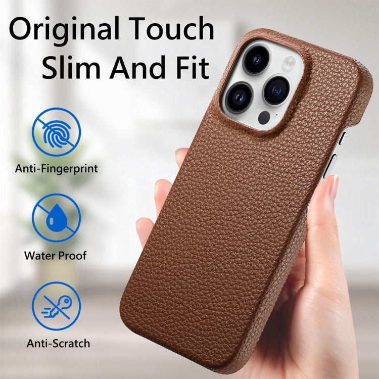 For iPhone 15 Pro Max Litchi Oil Edge Leather Back Phone Case(Brown) - iPhone 15 Pro Max Cases by buy2fix | Online Shopping UK | buy2fix