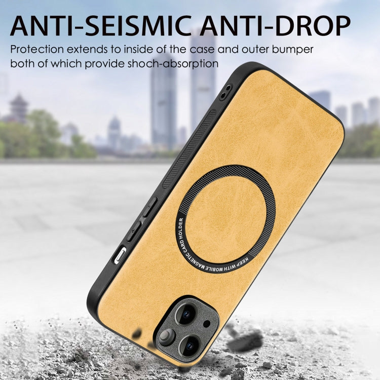 For iPhone 15 Pro Max Solid Color Leather Skin Back Phone Case(Yellow) - iPhone 15 Pro Max Cases by buy2fix | Online Shopping UK | buy2fix