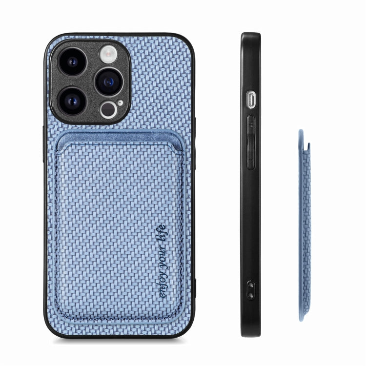 For iPhone 15 Pro Max Carbon Fiber Leather Card Magsafe Phone Case(Blue) - iPhone 15 Pro Max Cases by buy2fix | Online Shopping UK | buy2fix