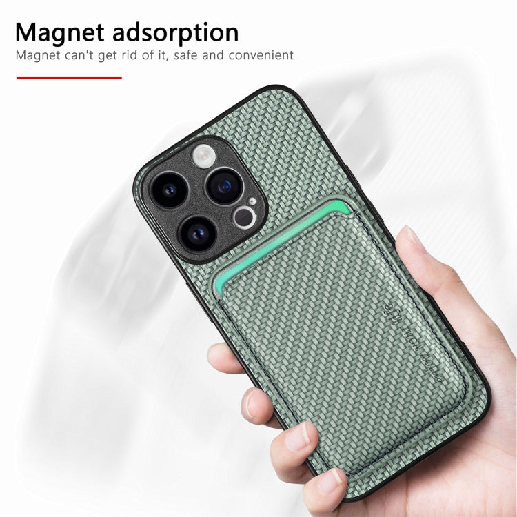 For iPhone 15 Pro Max Carbon Fiber Leather Card Magsafe Phone Case(Green) - iPhone 15 Pro Max Cases by buy2fix | Online Shopping UK | buy2fix