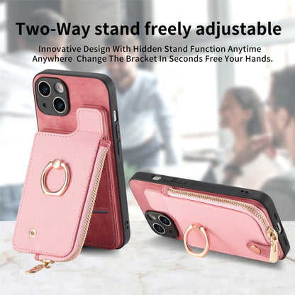 For iPhone 15 Pro Max Cross Leather Ring Vertical Zipper Wallet Back Phone Case(Pink) - iPhone 15 Pro Max Cases by buy2fix | Online Shopping UK | buy2fix