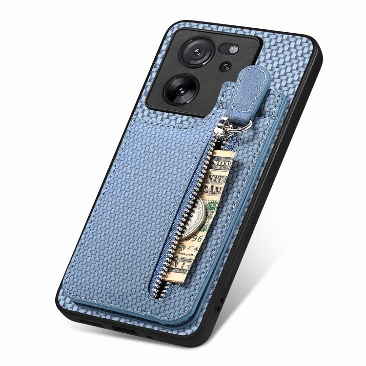 For Xiaomi 13T / 13T Pro Carbon Fiber Vertical Flip Zipper Phone Case(Blue) - Xiaomi Cases by buy2fix | Online Shopping UK | buy2fix