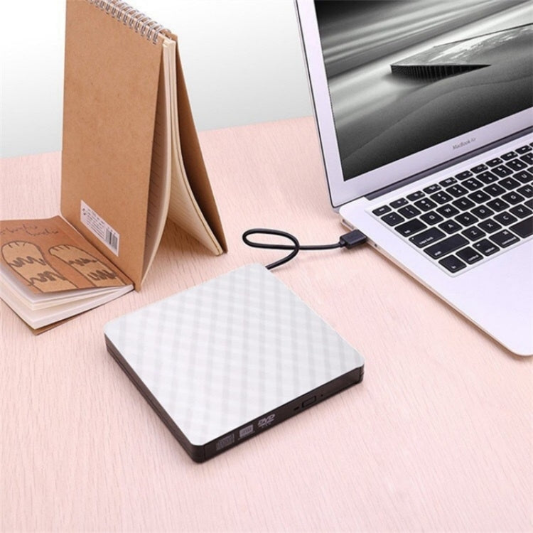 633 Rhombus Pattern USB3.0 Computer Laptop External Optical Drive Burner DVD Write(White) - Rewritable Drive by buy2fix | Online Shopping UK | buy2fix