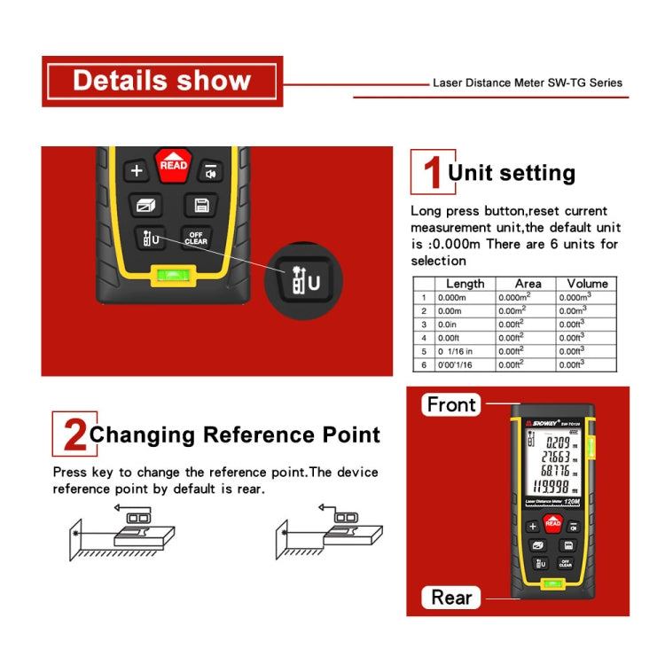 SNDWAY Double Horizontal bubble Rangefinder Laser Distance Meter Range Hand Tool Device SW- TG100 - Laser Rangefinder by SNDWAY | Online Shopping UK | buy2fix