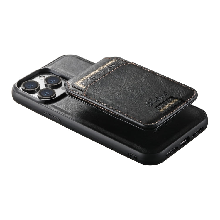 For iPhone 14 Pro Max Suteni H15 MagSafe Oil Eax Leather Detachable Wallet Back Phone Case(Black) - iPhone 14 Pro Max Cases by Suteni | Online Shopping UK | buy2fix