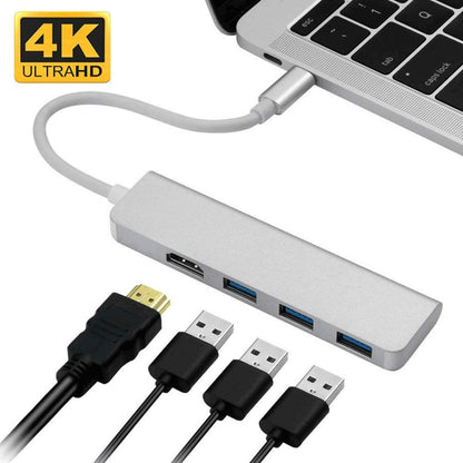 USB-C Hub, Type-C Adapter To HDMI,3 USB 3.0, Portable Aluminum USB C Dongle For MacBook Pro 2018/2017/2016 Chromebook Pixel, DELL XPS13 - Computer & Networking by buy2fix | Online Shopping UK | buy2fix